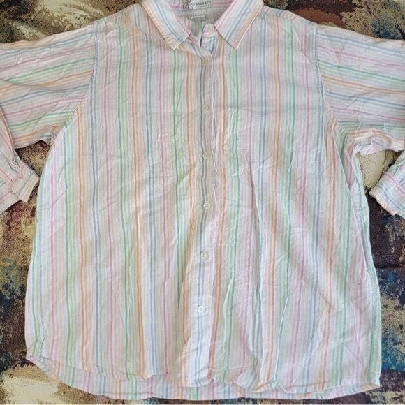 Dress barn Woman's Button Front Shirt Multicolor Stripe Long Sleeve Collar 1X - Picture 4 of 12